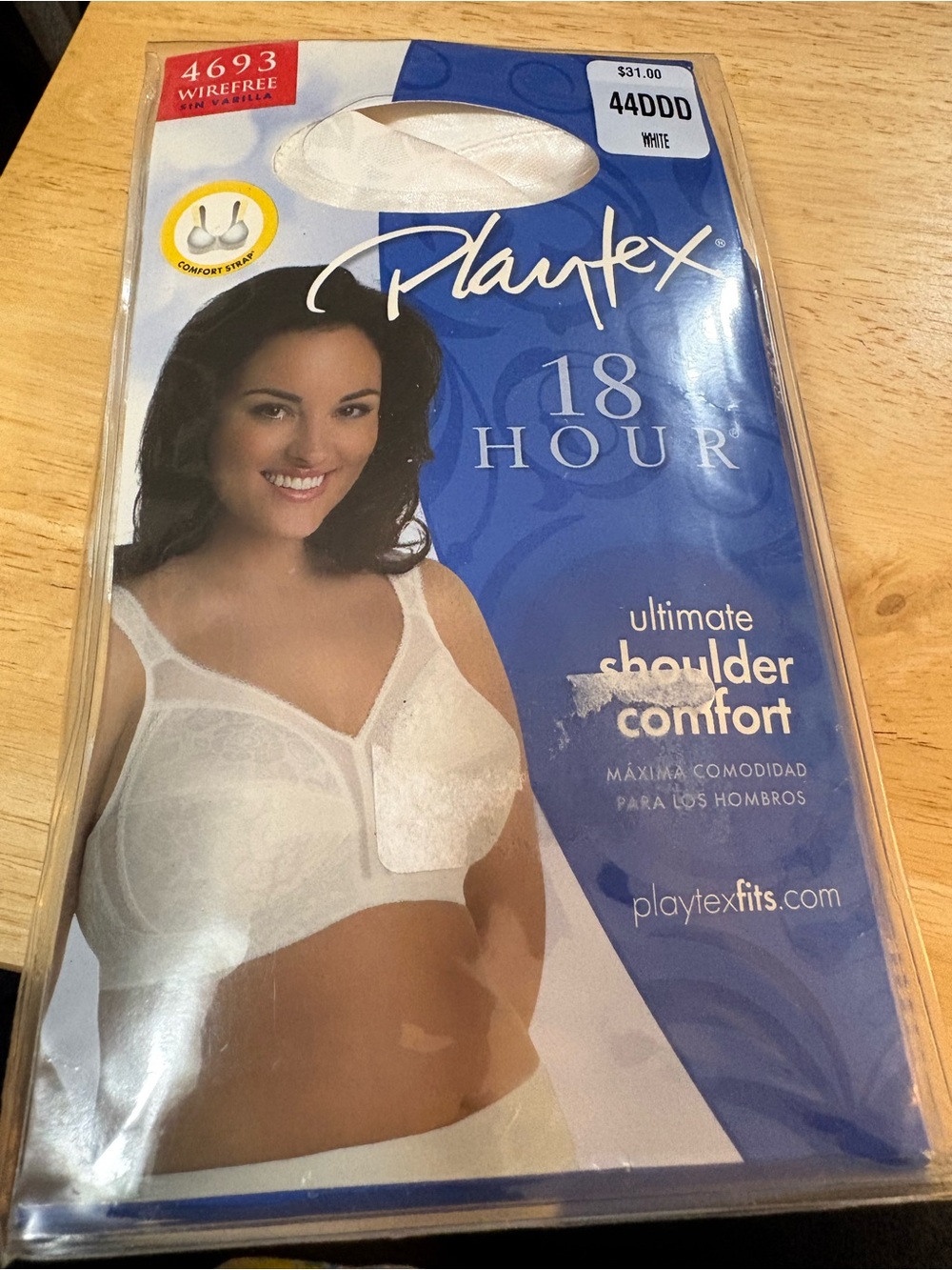 BNIB Playtex 18 Hour Bra 44DDD white floral print with lace accents.
